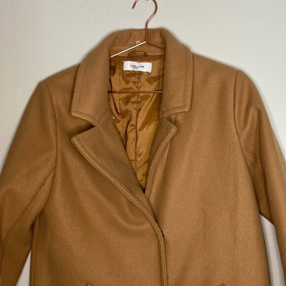John + Jenn Griffen Camel Woven Tan Exposed Front Snap Closure Coat size Medium - Picture 5 of 14